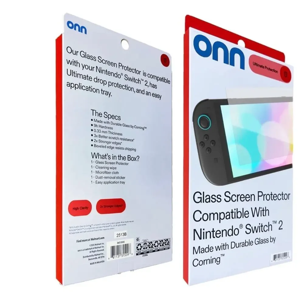 NIB onn Corning Glass Screen Protector Nintendo Switch 2 9H w/Application Tray